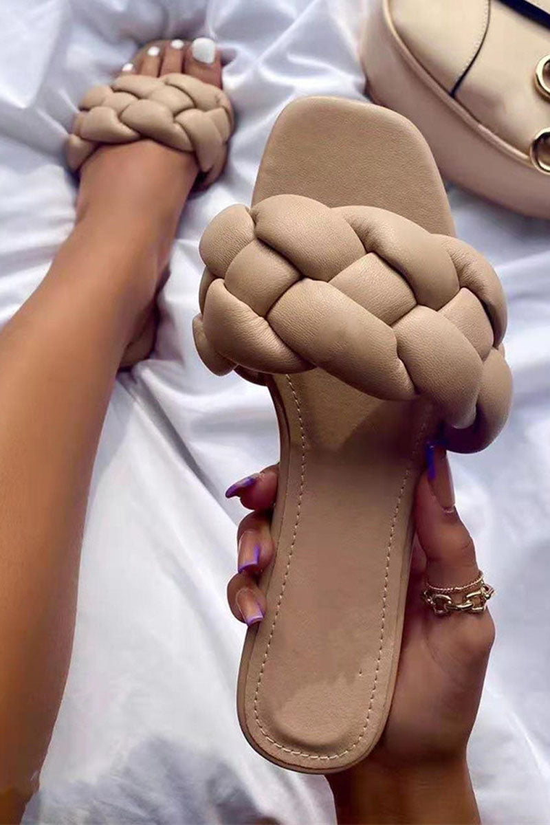PU Leather Woven Slipper Shoes - Fashionaviv