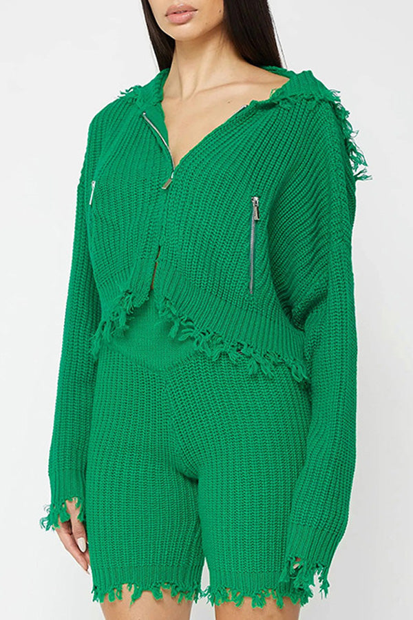 Fashion Casual Loose Zip Hooded Cardigan Sweater